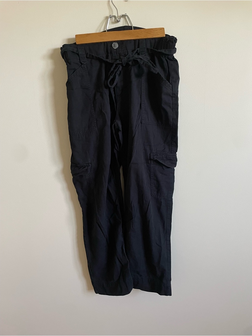 Old Navy Black Paperbag Cargo Pants Belted 100% Cotton Size Small